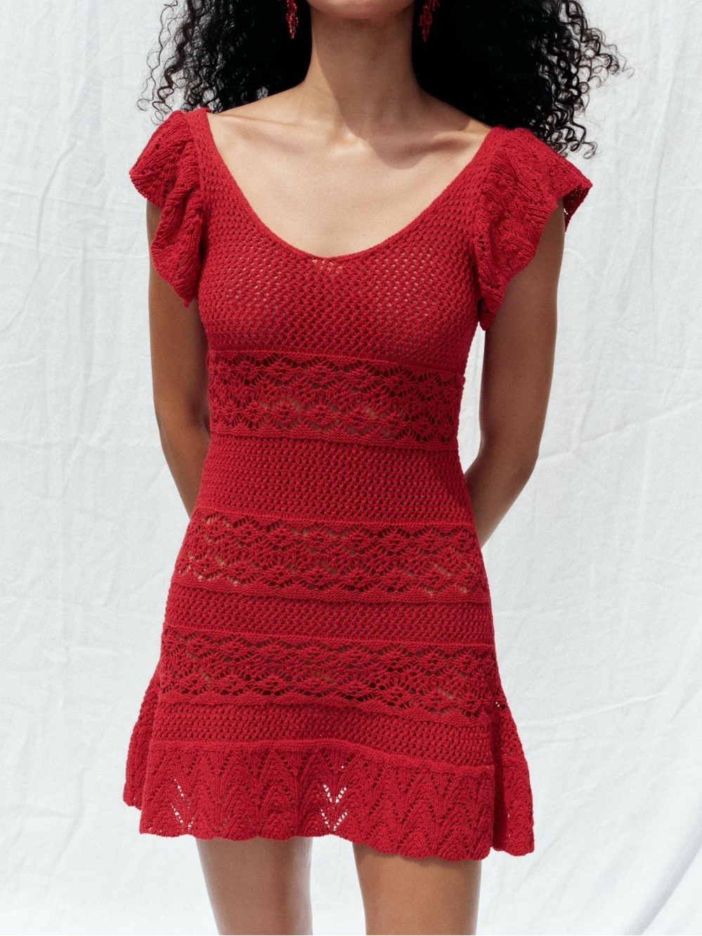 Zara Red Crochet Knit Mini Dress